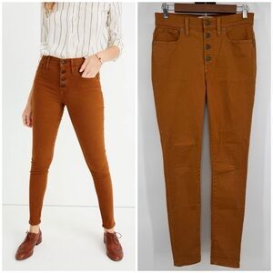 Madewell High-Rise 9" Mid Rise Skinny Jeans Rusty Brown Stretch Women's Sz 26